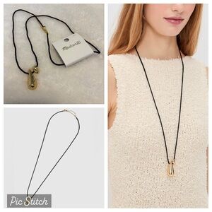 NWT Madewell Black and Gold Double Droplet Cord Abstract Long Pendant Necklace